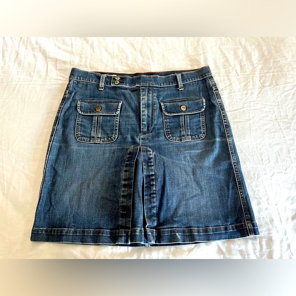 Gap 1969 Larchmont Denim Front Pleat Mini Skirt Womens Sz 33/16 EUC - Picture 1 of 14